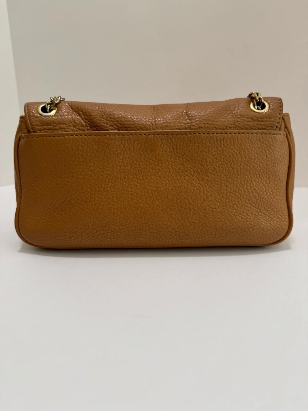 Michael Kors Fulton 38S3XFTF1L Tan Pebbled Leather Small Flap Chain Shoulder Bag